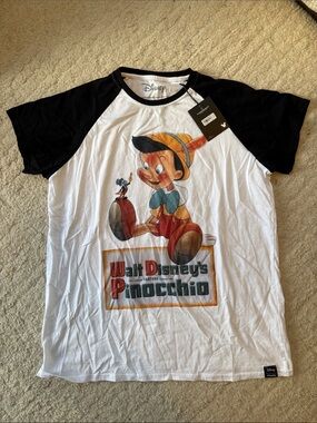 Disney Pinocchio Raglan Tee - White & Black with Colorful Graphic